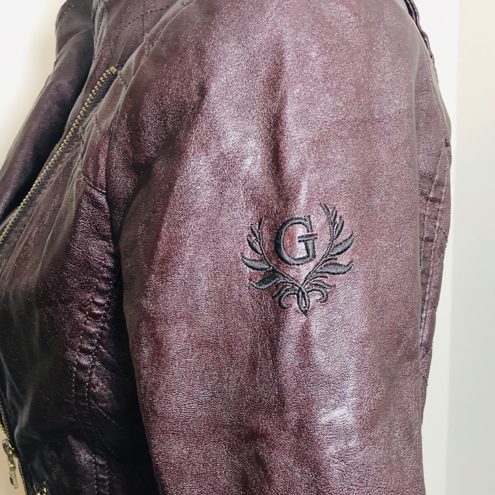 Guess Chocolate Leather Jacket with Gold Accents - Picture 3 of 5